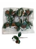 Crengute Craciun Brad Cu Scoruse Mici, Mari Albe Inghetate Frunzulite Si Con 9271-13 10/set