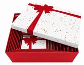 Cutie Cadou Carton 10/set cu Capac Alb si Funda Imprimata Rosie