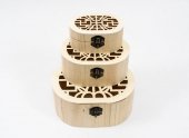 Cutie Lemn Natur Perforat 3/set Ovala