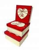 Cutii Cadou Carton 3/set Patrata Snur Martisor Crem Cu Capac Rosu