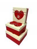 Cutii Cadou Carton 3/set Patrata Snur Martisor Rosu Cu Capac Crem