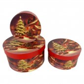 Cutii Din Carton Pentru Cadou Rotunde Cu Brad Impodobit 3/Set
