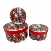 Cutii Din Carton Pentru Cadou Rotunde Cu Mos Craciun 3/Set
