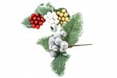Decoratiune Craciun Crenguta Bile Cu Sclipici Cu Frunze 12/Set