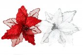 Decoratiune Craciun Crenguta Floarea Craciunului Cu Petale Catifea Si Transparente 12/Set