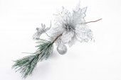 Decoratiune Craciun Crenguta Pin, Floarea Craciunului,Para,1 Fluture 12/Set Argintiu