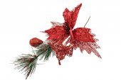 Decoratiune Craciun Crenguta Pin, Floarea Craciunului,Para,1 Fluture 12/Set Rosu