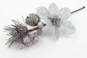 Decoratiune Craciun Crenguta Pin,Con,Bile,Floare Argintiu
