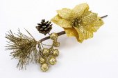 Decoratiune Craciun Crenguta Pin,Con,Bile,Floare Auriu