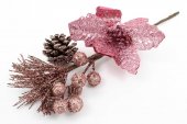 Decoratiune Craciun Crenguta Pin,Con,Bile,Floare Roz