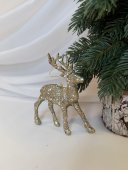 Decoratiune Craciun Ren In Picioare Cap Drept Cu Sclipici Sampanie 14cm 017