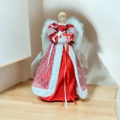 Decoratiune Craciun Varf Brad Ingeras 44cm Rosu-Alb
