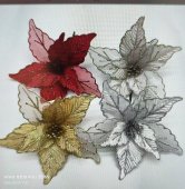 Floare de Craciun decorativa transparenta cu sclipici
