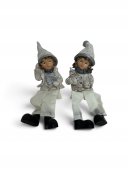 Figurine Din Rasina Cu Picioare Textil Copii Albi Cu Argintiu 2/Set