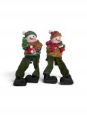 Figurine Din Rasina Cu Picioare Textil Oameni De Zapada Cu Caciula Si Fular 2/Set