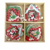 Figurine Mici De Craciun Din Lemn Clopotel Si Casuta 12/Set
