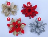 Floare de Craciun decorativa cu sclipici 10/set