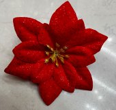 Floare de Craciun rosie cu sclipici 13 cm 10/set