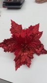 Floare de Craciun rosie cu sclipici si paiete 10/set