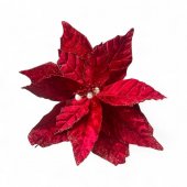 Floarea Craciunului 10/set Perla Si Sclipici Rosu Inchis
