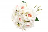 Flori Artificiale Buchet 10 Trandafiri Legati Alb Cu Roz