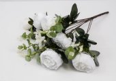 Flori Artificiale Buchet 5 Bujori 1 Boboc, 5 Eucalipt Alb Pur