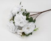 Flori artificiale Buchet 7 Trandafiri Cu 4 Hortensii Alb Pur