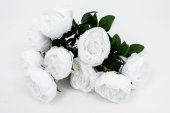 Buchet 9 Bujori Artificiali cu Stamine, Alb