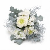 Flori Artificiale Buchet Bujori Verdeata Prafuit Alb