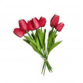 Flori Artificiale Lalele Legate 10 Fire Rosu Cu Alb