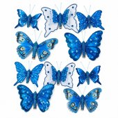 Fluturi Decorativi Din Pene Colorate Albastru 10/set