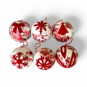 Glob Brad Craciun Decoratiune Glob Alb Cu Rosu 8cm 6/set
