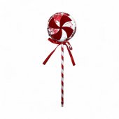Glob Brad Craciun Decoratiune Lollipop Alb Rosu Cu Sclipici