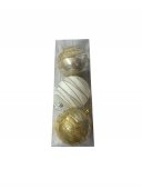 Globulete Brad Alb Si Auriu Sampanie Cu Dungi Aurii 3/Set 8cm8cm