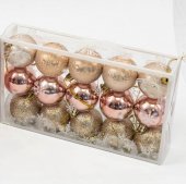 Globulete Brad Craciun 15/set 4cm Auriu Sampanie