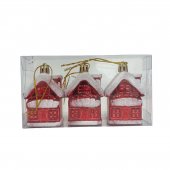 Globuri de Craciun Forma Casuta Rosii 3/Set