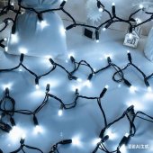 Instalatie LED IP65 cu flash, fir negru, 100 LED, 10 m, alb rece