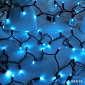 Instalatie LED IP65 cu flash, fir negru, 100 LED, 10 m, albastru