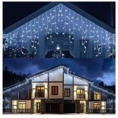 Instalatie LED turturi cu flash, fir alb, 300 LED, 15 m, alb rece