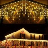 Instalatie LED turturi cu flash, fir alb, 500 LED, 25 m, alb cald