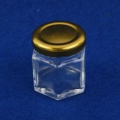 Marturie Borcanel Sticla Hexagonal cu Capac Metal H 5cm/4cm