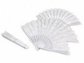 Marturie Evantai Plastic Cu Textil Alb Cu Sclipici