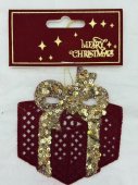 Ornament cadou catifelat bordo cu paiete aurii 10/set