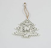 Ornament Craciun Bradut Lemn Alb 12/set