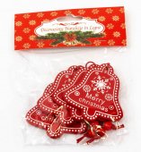 Ornament Craciun Clopotel Rosu Lemn 4/set