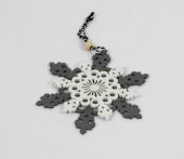 Ornament Craciun Fulg Lemn Alb Gri 12/set