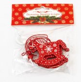 Ornament Craciun Ponei Rosu Lemn 4/set