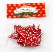 Ornament Craciun Stea Rosie Lemn 4/set
