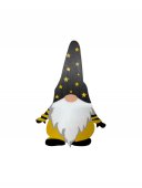 Ornament Din Lemn De Craciun Gnom Cu Fes Negru Cu Stelute 20 Cm