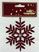 Ornament fulg de zapada catifelat bordo cu cristale 10/set